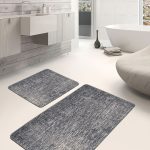 2'li Set Gri - Siyah Zeminde Çerçeveli Motifli Mermer Desenli Klasik Eskitme Motifli  2'li Banyo & Mutfak Paspas Takımı Realhomes