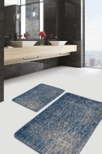 - PaspasTakimi-2li-Set804-Gorsel-1 - Realhomes 2'li Set Mavi Zeminde Örme Motifli Eskitme Desenli Eskitme Motifli Klasik 2'li Banyo & Mutfak Paspas Takımı Realhomes