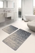 - PaspasTakimi-2li-Set805-Gorsel - Realhomes  2'li Set Füme - Bej Zeminde Antik Motifli Dokuma Halı Desenli Eskitme Motifli Geometrik  2'li Banyo & Mutfak Paspas Takımı Realhomes