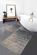 - PaspasTakimi-2li-Set805-Gorsel-2 - Realhomes  2'li Set Füme - Bej Zeminde Antik Motifli Dokuma Halı Desenli Eskitme Motifli Geometrik  2'li Banyo & Mutfak Paspas Takımı Realhomes