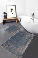 - PaspasTakimi-2li-Set808-Gorsel - Realhomes 2'li Set Mavi - Bej Zeminde Örme Motifli Dokuma Halı Desenli Eskitme Motifli Geometrik 2'li Banyo & Mutfak Paspas Takımı Realhomes