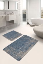 - PaspasTakimi-2li-Set808-Gorsel-4 - Realhomes 2'li Set Mavi - Bej Zeminde Örme Motifli Dokuma Halı Desenli Eskitme Motifli Geometrik 2'li Banyo & Mutfak Paspas Takımı Realhomes