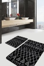 - PaspasTakimi-2li-Set809-Gorsel-1 - Realhomes  2'li Set Siyah Zeminde Etnik Motifli Otantik Desenli Geometrik Etnik Motifler  2'li Banyo & Mutfak Paspas Takımı Realhomes