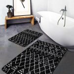 2'li Set Gri Zeminde Geometrik Motifli Kazayağı Desenli Geometrik Klasik  2'li Banyo & Mutfak Paspas Takımı Realhomes