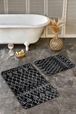 - Realhomes - Realhomes  2'li Set Siyah Zeminde Etnik Motifli Otantik Desenli Geometrik Etnik Motifler  2'li Banyo & Mutfak Paspas Takımı Realhomes