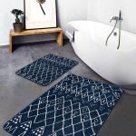 2'li Set Sarı - Lacivert Zeminde Tablo Motifli Abstract Desenli Bohem Modern  2'li Banyo & Mutfak Paspas Takımı Realhomes