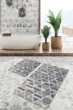 - PaspasTakimi-2li-Set811-Gorsel-1 - Realhomes  2'li Set Krem Zeminde Morrocan Motifli Otantik Desenli Geometrik Eskitme Motifli  2'li Banyo & Mutfak Paspas Takımı Realhomes