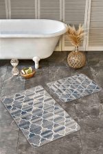 - Realhomes - Realhomes  2'li Set Krem Zeminde Morrocan Motifli Otantik Desenli Geometrik Eskitme Motifli  2'li Banyo & Mutfak Paspas Takımı Realhomes