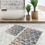 2'li Set Sarı Zeminde Ogea Motifli Antik Desenli Vintage Geometrik  2'li Banyo & Mutfak Paspas Takımı Realhomes