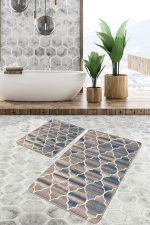 - PaspasTakimi-2li-Set812-Gorsel - Realhomes  2'li Set Krem Zeminde Morrocan Motifli Otantik Desenli Geometrik Klasik  2'li Banyo & Mutfak Paspas Takımı Realhomes