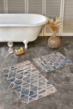 - Realhomes - Realhomes  2'li Set Krem Zeminde Morrocan Motifli Otantik Desenli Geometrik Klasik  2'li Banyo & Mutfak Paspas Takımı Realhomes