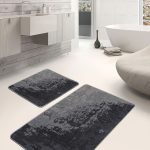 2'li Set Gri Krem Zeminde Damalı Motifli Art Deco Desenli Sade & Şık Klasik  2'li Banyo & Mutfak Paspas Takımı Realhomes