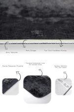 2'li Set Siyah - Füme Zeminde Eskitme Motifli Antik Desenli Eskitme Motifli Vintage  2'li Banyo & Mutfak Paspas Takımı Realhomes