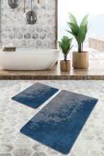 - PaspasTakimi-2li-Set814-Gorsel-1 - Realhomes 2'li Set Mavi Zeminde Eskitme Motifli Antik Desenli Eskitme Motifli Vintage 2'li Banyo & Mutfak Paspas Takımı Realhomes