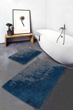 - PaspasTakimi-2li-Set814-Gorsel-2 - Realhomes 2'li Set Mavi Zeminde Eskitme Motifli Antik Desenli Eskitme Motifli Vintage 2'li Banyo & Mutfak Paspas Takımı Realhomes