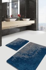 - PaspasTakimi-2li-Set814-Gorsel-4 - Realhomes 2'li Set Mavi Zeminde Eskitme Motifli Antik Desenli Eskitme Motifli Vintage 2'li Banyo & Mutfak Paspas Takımı Realhomes