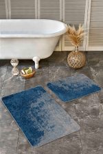 - Realhomes - Realhomes 2'li Set Mavi Zeminde Eskitme Motifli Antik Desenli Eskitme Motifli Vintage 2'li Banyo & Mutfak Paspas Takımı Realhomes