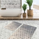 2'li Set Krem - Kahverengi Zeminde Bohem Motifli Modern Sanat Desenli Bohem Sade & Şık  2'li Banyo & Mutfak Paspas Takımı Realhomes