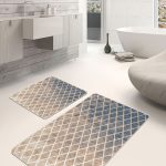 2'li Set Mavi - Pembe Zeminde Gül Motifli Floral Desenli Floral Sade & Şık  2'li Banyo & Mutfak Paspas Takımı Realhomes