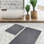 2'li Set Antika Zeminde Geometrik Motifli Eskitme Desenli Geometrik Eskitme Motifli  2'li Banyo & Mutfak Paspas Takımı Realhomes