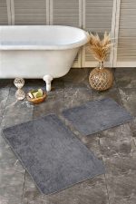 - Realhomes - Realhomes 2'li Set Füme Zeminde Dokuma Halı Motifli Eskitme Desenli Geometrik Eskitme Motifli 2'li Banyo & Mutfak Paspas Takımı Realhomes