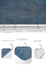 2'li Set Mavi Zeminde Dokuma Halı Motifli Eskitme Desenli Geometrik Vintage  2'li Banyo & Mutfak Paspas Takımı Realhomes