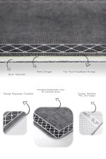 2'li Set Füme Zeminde Çerçeveli Motifli Örgü Desenli Geometrik Sade & Şık  2'li Banyo & Mutfak Paspas Takımı Realhomes