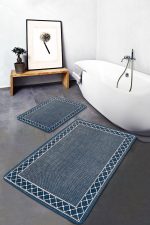 - PaspasTakimi-2li-Set820-Gorsel - Realhomes 2'li Set Mavi Zeminde Çerçeveli Motifli Örgü Desenli Klasik Geometrik 2'li Banyo & Mutfak Paspas Takımı Realhomes