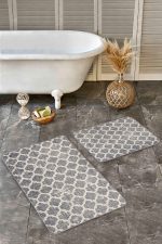 - Realhomes - Realhomes 2'li Set Krem Zeminde Morrocan Motifli Otantik Desenli Geometrik Vintage 2'li Banyo & Mutfak Paspas Takımı Realhomes