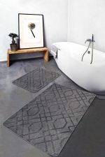 - PaspasTakimi-2li-Set823-Gorsel - Realhomes 2'li Set Füme Zeminde Geometrik Motifli Örme Desenli Geometrik Vintage 2'li Banyo & Mutfak Paspas Takımı Realhomes