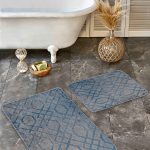 2'li Set Mavi Zeminde Etnik Motifli Kilim Desenli Etnik Motifler Avangarde  2'li Banyo & Mutfak Paspas Takımı Realhomes