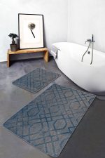 - PaspasTakimi-2li-Set824-Gorsel-4 - Realhomes  2'li Set Mavi Zeminde Geometrik Motifli Örme Desenli Geometrik Klasik  2'li Banyo & Mutfak Paspas Takımı Realhomes