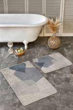 - Realhomes - Realhomes  2'li Set Krem Zeminde Eskitme Motifli Dokuma Desenli Sade & Şık Klasik  2'li Banyo & Mutfak Paspas Takımı Realhomes