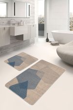 - PaspasTakimi-2li-Set826-Gorsel-2 - Realhomes 2'li Set Bej Zeminde Hasır Motifli Dokuma Desenli Sade & Şık Vintage 2'li Banyo & Mutfak Paspas Takımı Realhomes