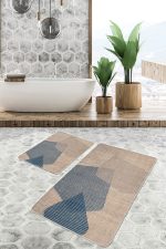 - PaspasTakimi-2li-Set826-Gorsel-4 - Realhomes 2'li Set Bej Zeminde Hasır Motifli Dokuma Desenli Sade & Şık Vintage 2'li Banyo & Mutfak Paspas Takımı Realhomes