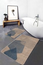 - PaspasTakimi-2li-Set826-Gorsel-5 - Realhomes 2'li Set Bej Zeminde Hasır Motifli Dokuma Desenli Sade & Şık Vintage 2'li Banyo & Mutfak Paspas Takımı Realhomes