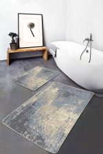 2'li Set Mavi - Krem Zeminde Eskitme Motifli Antik Desenli Eskitme Motifli Vintage  2'li Banyo & Mutfak Paspas Takımı Realhomes