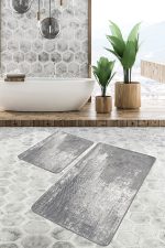 - PaspasTakimi-2li-Set828-Gorsel - Realhomes  2'li Set Gri Zeminde Eskitme Motifli Antik Desenli Eskitme Motifli Vintage  2'li Banyo & Mutfak Paspas Takımı Realhomes