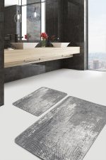 - PaspasTakimi-2li-Set828-Gorsel-2 - Realhomes  2'li Set Gri Zeminde Eskitme Motifli Antik Desenli Eskitme Motifli Vintage  2'li Banyo & Mutfak Paspas Takımı Realhomes