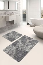 - PaspasTakimi-2li-Set830-Gorsel - Realhomes  2'li Set Gri Zeminde Eskitme Motifli Geometrik Desenli Vintage Geometrik  2'li Banyo & Mutfak Paspas Takımı Realhomes
