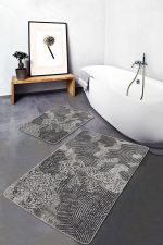 - PaspasTakimi-2li-Set830-Gorsel-2 - Realhomes  2'li Set Gri Zeminde Eskitme Motifli Geometrik Desenli Vintage Geometrik  2'li Banyo & Mutfak Paspas Takımı Realhomes