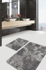 - PaspasTakimi-2li-Set830-Gorsel-4 - Realhomes  2'li Set Gri Zeminde Eskitme Motifli Geometrik Desenli Vintage Geometrik  2'li Banyo & Mutfak Paspas Takımı Realhomes