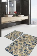 - PaspasTakimi-2li-Set831-Gorsel-1 - Realhomes 2'li Set Sarı Zeminde Ogea Motifli Antik Desenli Vintage Geometrik 2'li Banyo & Mutfak Paspas Takımı Realhomes