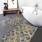 2'li Set Krem Zeminde Morrocan Motifli Otantik Desenli Geometrik Klasik  2'li Banyo & Mutfak Paspas Takımı Realhomes