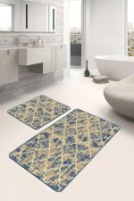 - PaspasTakimi-2li-Set831-Gorsel-4 - Realhomes 2'li Set Sarı Zeminde Ogea Motifli Antik Desenli Vintage Geometrik 2'li Banyo & Mutfak Paspas Takımı Realhomes