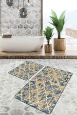 - PaspasTakimi-2li-Set831-Gorsel-5 - Realhomes 2'li Set Sarı Zeminde Ogea Motifli Antik Desenli Vintage Geometrik 2'li Banyo & Mutfak Paspas Takımı Realhomes