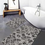 2'li Set Gold - Gri Zeminde Eskitme Motifli Geometrik Desenli Geometrik Eskitme Motifli  2'li Banyo & Mutfak Paspas Takımı Realhomes