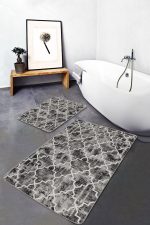 2'li Set Kahverengi Zeminde Morrocan Motifli Eskitme Desenli Geometrik Vintage  2'li Banyo & Mutfak Paspas Takımı Realhomes