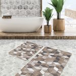 2'li Set Kiremit Zeminde İskandinav Motifli Geometrik Desenli Geometrik Etnik Motifler  2'li Banyo & Mutfak Paspas Takımı Realhomes