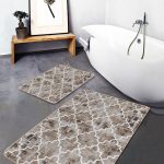 2'li Set Çok Renkli Zeminde İkat Motifli Geleneksel Desenli Klasik Modern  2'li Banyo & Mutfak Paspas Takımı Realhomes